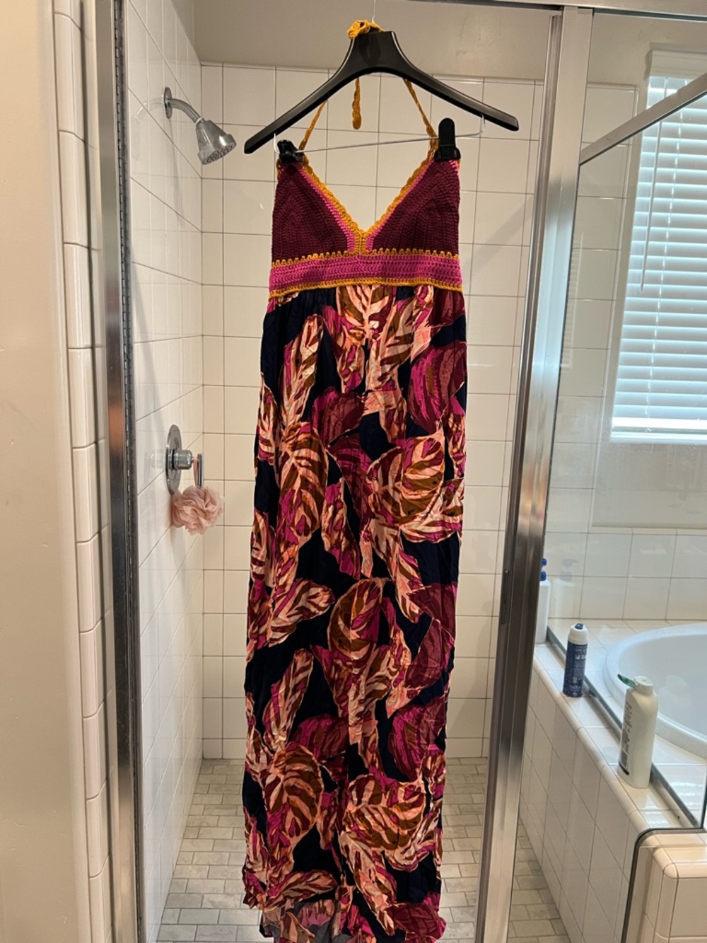Mossimo Supply Co. Pink and Purple Halter Maxi with Yellow Trim